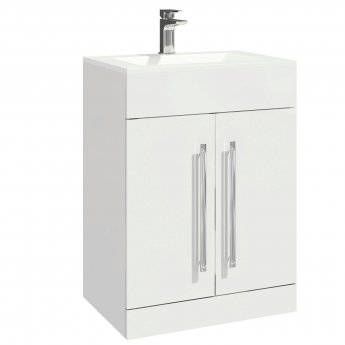 Orbit Life Floor Standing 2-Door Vanity Unit with Basin 610mm Wide - Gloss White