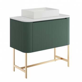 Orbit Linea Curve 1-Drawer Wall Hung Vanity Unit and Worktop with Basin 900mm Wide - Reed Green | Product Image