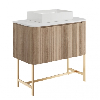 Orbit Linea Curve 1-Drawer Wall Hung Vanity Unit and Worktop with Basin 900mm Wide - Sonoma Oak