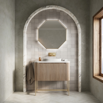 Orbit Linea Curve 1-Drawer Wall Hung Vanity Unit and Worktop with Basin 900mm Wide - Sonoma Oak