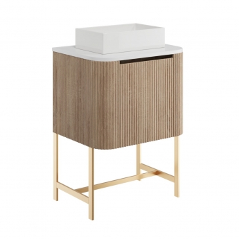 Orbit Linea Curve 1-Drawer Wall Hung Vanity Unit with Basin 600mm Wide - Sonoma Oak | Product Image