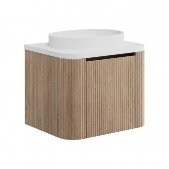 Orbit Linea Curve 1-Drawer Wall Hung Vanity Unit with Basin 600mm Wide - Sonoma Oak | Product Image