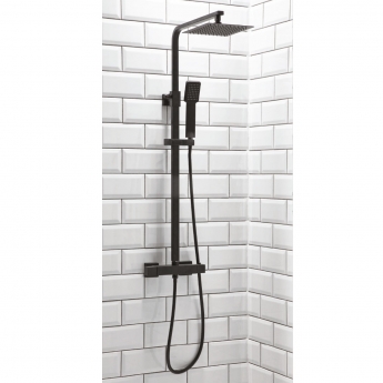 Orbit Lunar Square Shower Riser Kit with Single Function Handset and Fixed Head - Black