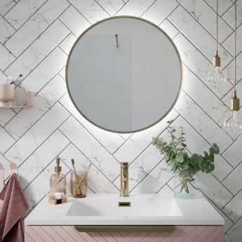 Orbit Macie LED Bathroom Mirror with Demister Pad 600mm Diameter - Brushed Brass