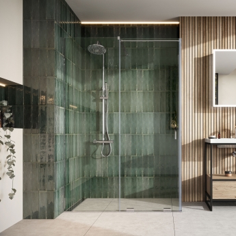 Orbit Momentum Chrome Frameless Sliding Wet Room Glass Panel 1500mm Wide - 8mm