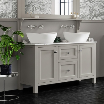 Orbit Harrogate Montpelier Vanity Unit with Worktop 1200mm Wide and Two Countertop Basin - Dovetail Grey | Product Image