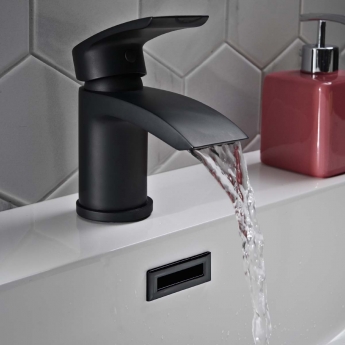 Orbit Reno Mini Mono Basin Mixer Tap with Push Button Waste - Matt Black