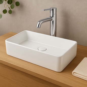 Orbit Riviera Rectangular Sit-On Countertop Basin 465mm Wide 0 Tap Hole - Gloss White