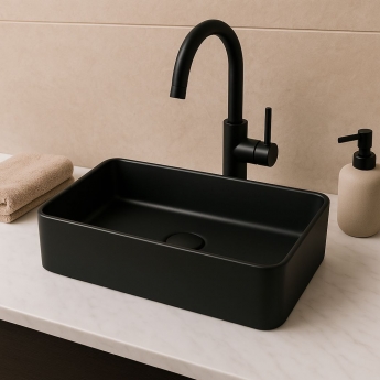 Orbit Riviera Rectangular Sit-On Countertop Basin 465mm Wide 0 Tap Hole - Matte Black