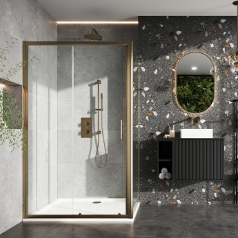 Orbit S6 Brushed Brass Sliding Shower Door 1200mm Wide - 6mm Glass | Product Image