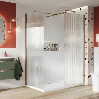 Orbit S8 Fluted Brushed Bronze Wet Room Glass Panel 1000mm Wide - 8mm Glass | Product Image