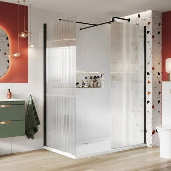 Orbit S8 Fluted Black Wet Room Glass Panel 800mm Wide - 8mm Glass | Product Image