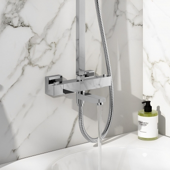 Orbit Squaro Thermostatic Rigid Riser Shower Kit with Bath Filler - Chrome
