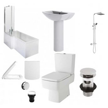 Bliss Complete Bathroom Suite with 1700mm x 850mm LH L-Shaped Shower Bath