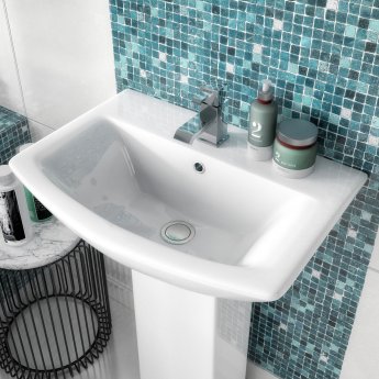 Nuie Asselby Medium Basin and Full Pedestal 600mm Wide - 1 Tap Hole