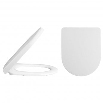 Nuie Asselby D-Shape Thermoplastic Toilet Seat with Soft Close Hinge - White