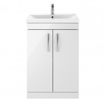 Nuie Athena Floor Standing 2-Door Vanity Unit with Basin-3 600mm Wide - Gloss White