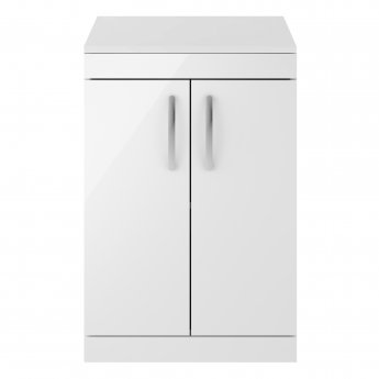 Nuie Athena Floor Standing 2-Door Vanity Unit and Worktop 600mm Wide - Gloss White