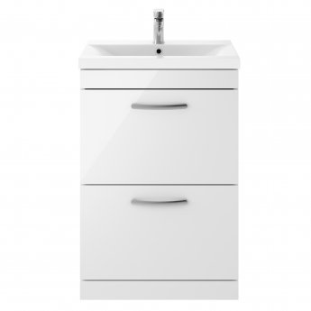 Nuie Athena Floor Standing 2-Drawer Vanity Unit with Basin-3 600mm Wide - Gloss White