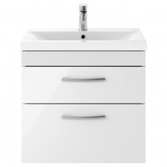Nuie Athena Wall Hung 2-Drawer Vanity Unit with Basin-1 600mm Wide - Gloss White