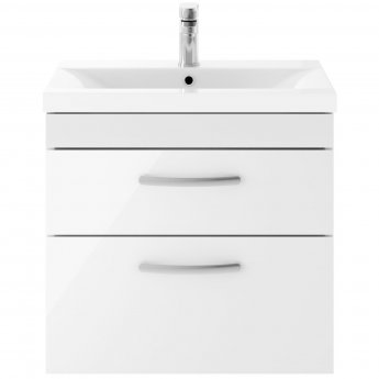 Nuie Athena Wall Hung 2-Drawer Vanity Unit with Basin-3 600mm Wide - Gloss White | Product Image