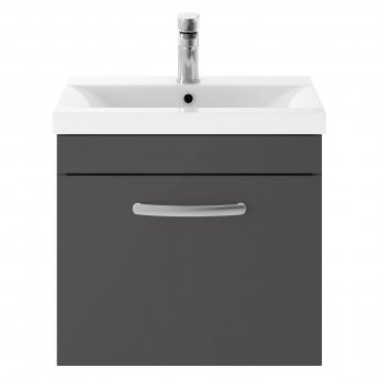 Nuie Athena Wall Hung 1-Drawer Vanity Unit with Basin-2 500mm Wide - Gloss Grey