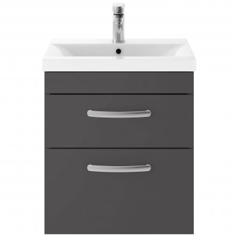 Nuie Athena Wall Hung 2-Drawer Vanity Unit with Basin-3 500mm Wide - Gloss Grey