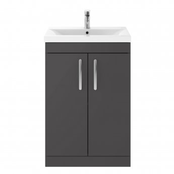 Nuie Athena Floor Standing 2-Door Vanity Unit with Basin-3 600mm Wide - Gloss Grey | Product Image