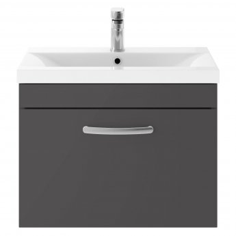 Nuie Athena Wall Hung 1-Drawer Vanity Unit with Basin-3 600mm Wide - Gloss Grey
