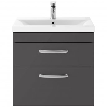 Nuie Athena Wall Hung 2-Drawer Vanity Unit with Basin-1 600mm Wide - Gloss Grey | Product Image