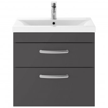 Nuie Athena Wall Hung 2-Drawer Vanity Unit with Basin-3 600mm Wide - Gloss Grey