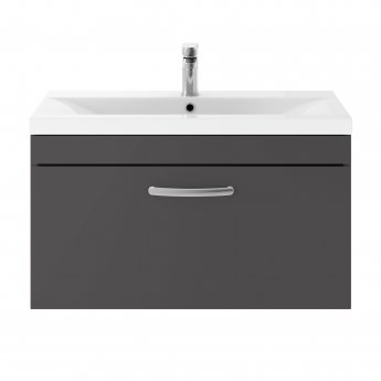 Nuie Athena Wall Hung 1-Drawer Vanity Unit with Basin-3 800mm Wide - Gloss Grey