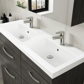 Nuie Athena Wall Hung 2-Drawer Vanity Unit with Double Basin 1200mm Wide - Charcoal Black