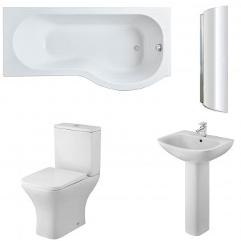 Nuie Ava Complete Bathroom Suite with P-Shaped Shower Bath 1700mm - Right Handed