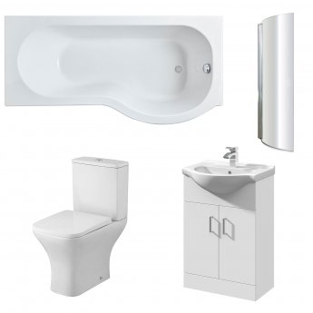 Nuie Ava Complete Furniture Suite with Vanity Unit and P-Shaped Shower Bath 1700mm RH