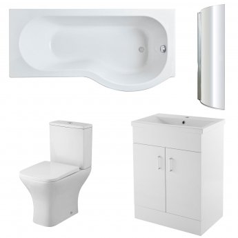 Nuie Ava Complete Furniture Suite with 600mm Vanity Unit and P-Shaped Shower Bath 1700mm RH