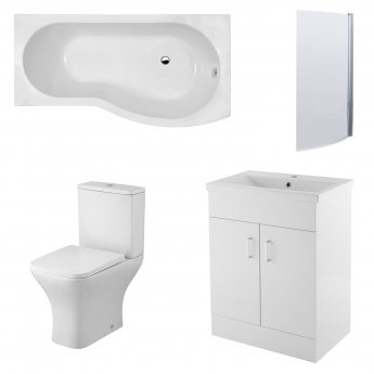 Nuie Ava Complete Furniture Suite with 600mm Vanity Unit and B-Shaped Shower Bath 1700mm RH