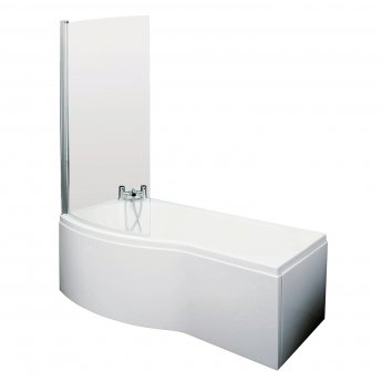 Nuie B-Shaped Shower Bath with Front Panel and Screen 1500mm x 735mm/800mm Left Handed - Acrylic