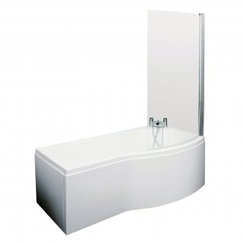 Nuie B-Shaped Curved Shower Bath with Front Panel and Screen