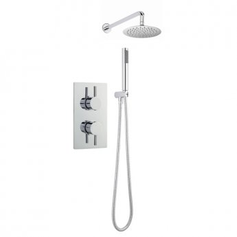 Nuie Rectangular Twin Valve Concealed Mixer Shower with Round Fixed Head and Handset