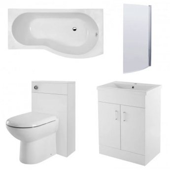 Nuie Eden Complete Furniture Bathroom Suite with B-Shaped Shower Bath 1700mm - Right Handed