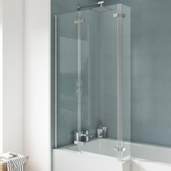 Nuie Ella Bath Screen with Hinged End Panel 1400mm H x 760mm W - 5mm Glass