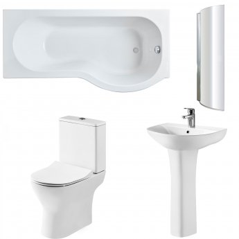 Nuie Freya Complete Bathroom Suite with P-Shaped Shower Bath 1700mm - Right Handed