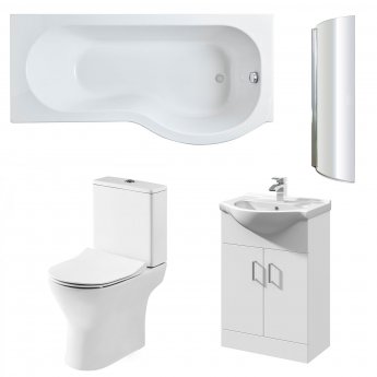 Nuie Freya Complete Furniture Suite with Vanity Unit and P-Shaped Shower Bath 1700mm RH