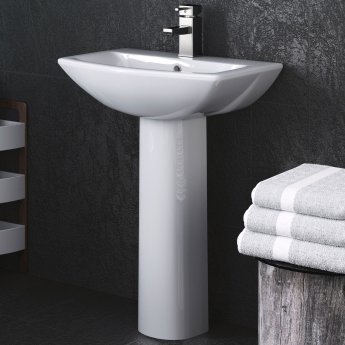Nuie Knedlington Basin and Full Pedestal 600mm Wide - 1 Tap Hole
