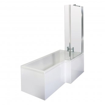 Nuie L-Shaped Square Shower Bath with Front Panel and Screen