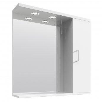 Nuie Mayford Mirrored Bathroom Cabinet 750mm H x 750mm W White - Right Handed