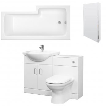 Nuie Mayford Complete Furniture Bathroom Suite with L-Shaped Shower Bath 1700mm - Left Handed