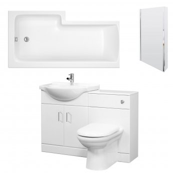Nuie Mayford Complete Furniture Bathroom Suite with L-Shaped Shower Bath 1700mm - Right Handed