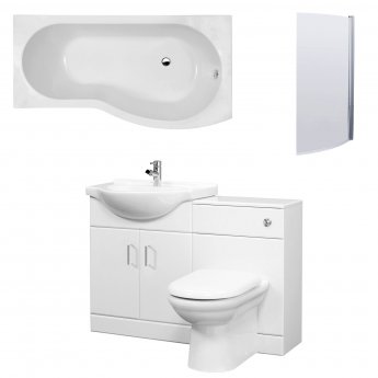 Nuie Mayford Complete Furniture Bathroom Suite with B-Shaped Shower Bath 1700mm - Right Handed